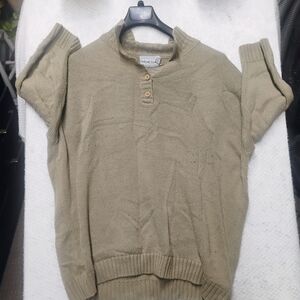 Vintage Venazea Men’s One Size Tan Henley Sweater Y2K Minimalist Old Money Prep